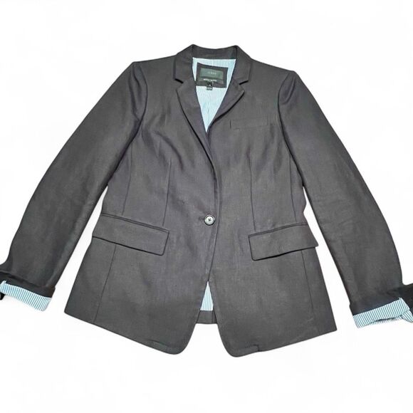 J. Crew Regent Blazer 100% Linen Size 6 Slate Gray - Picture 1 of 7